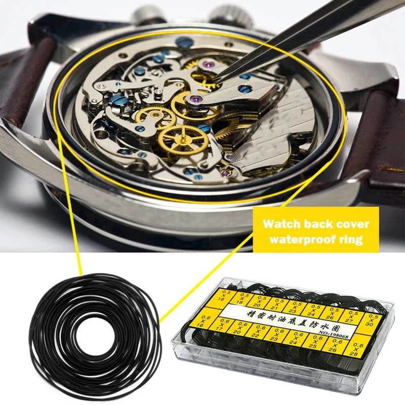 200Pcs Watch Back Case Rubber Waterproof O-Ring Gasket Repair Tools for Watchmaker Thickness 0.5Mm/0.6Mm High End Boxed