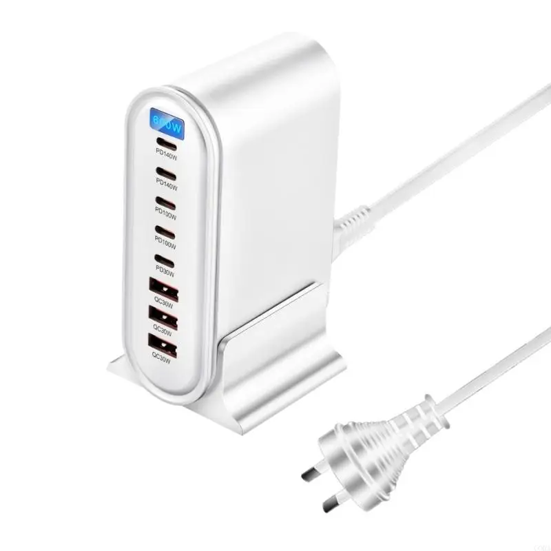 

CORA Travel 600 Вт USB C Блок зарядного устройства Технология 8-портового концентратора быстрой зарядки с кабелем для ноутбуков,