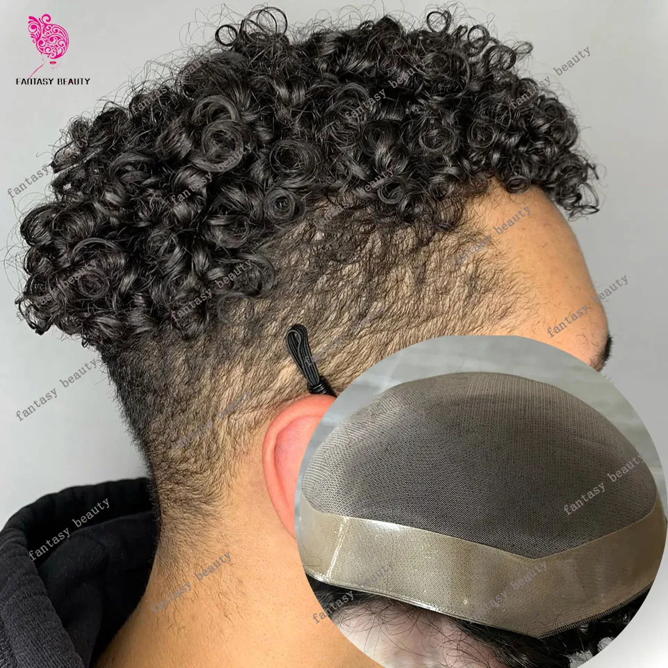 

European Human Hair 8mm 12mm Curly Men Toupee Super Durable Fine Mono Lace&Pu Natural Frontline Undetectable Prosthesi Capillary