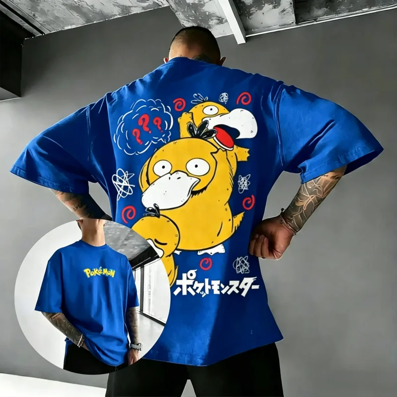 2026 Sommer Pokemon Psyduck Lustiges Baumwoll-T-Shirt, Unisex Lässiges Atmungsaktives Schnelltrocknendes Übergrößen-Familien-Matching-Sport-T-Shirt Y2k