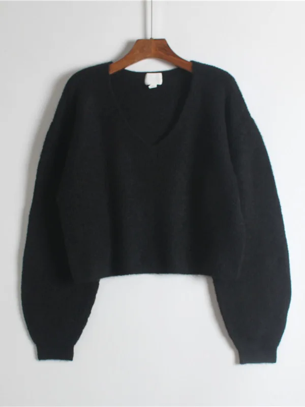 

oulder-Draped Long Sve V-Ne Knitted Sweater Pure Color Versatile ort Sle for Women Spring Autumn Winter Casual Wear