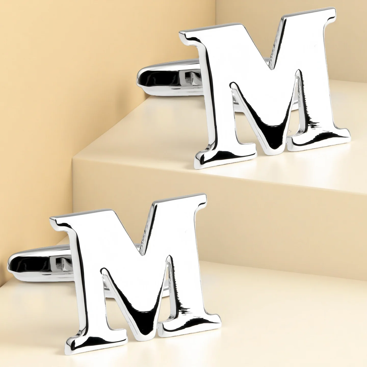 Twenty-six Letters Trendy Stainless Steel Cufflinks Men Cuff Links 1 Pair
