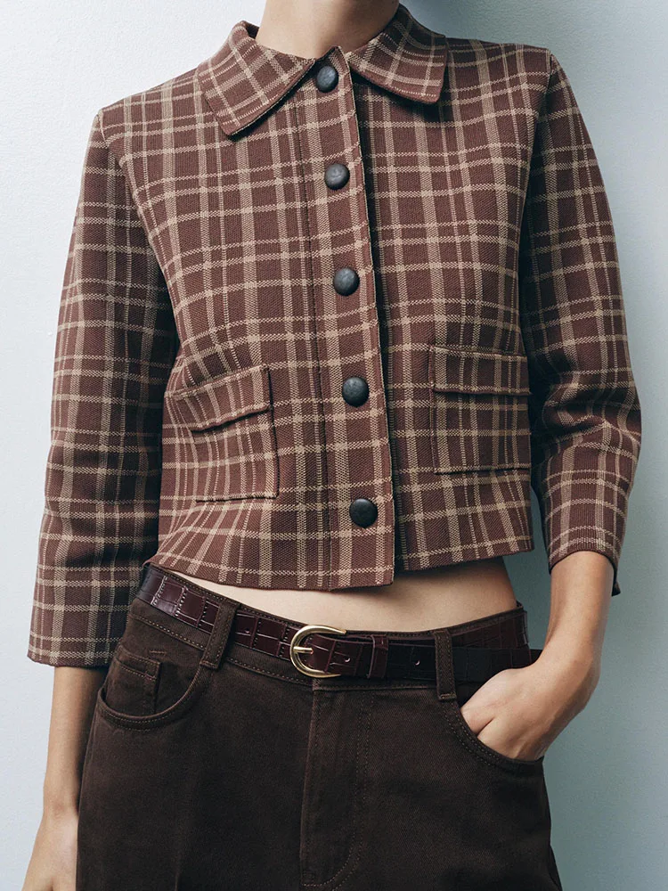 خريف 2025 وصل حديثًا معطف نسائي محبوك منقوش بياقة مقلوبة 7/8 Sve ملابس خارجية قابلة للتنفس وEle