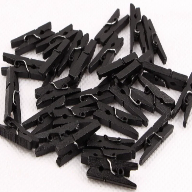 50pcs Black Wooden Clothespin Clips Photo Hanging Pegs Office Party DIY Decoration Accessories 26mm x7.5mm MT0642