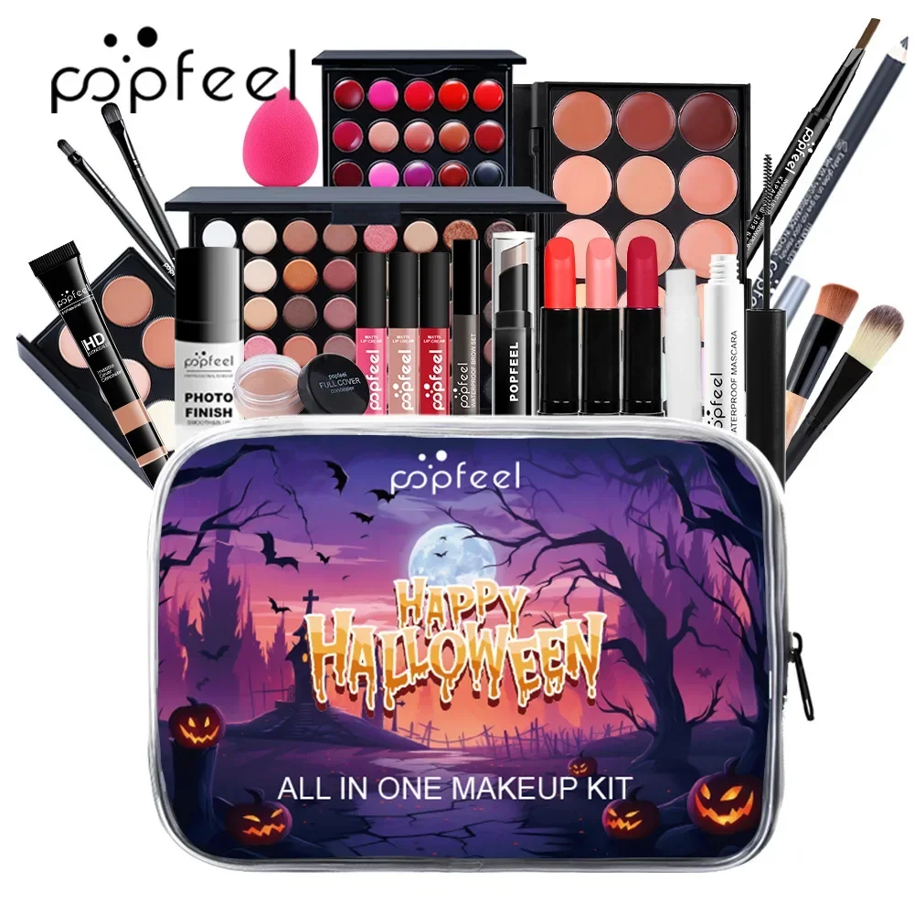 Best-Selling Popfeel Makeup Kit Full Set Eyeshadow Eyeliner Brow Powder Puff Concealer Blush Halloween Gifts for Women Cosmetics