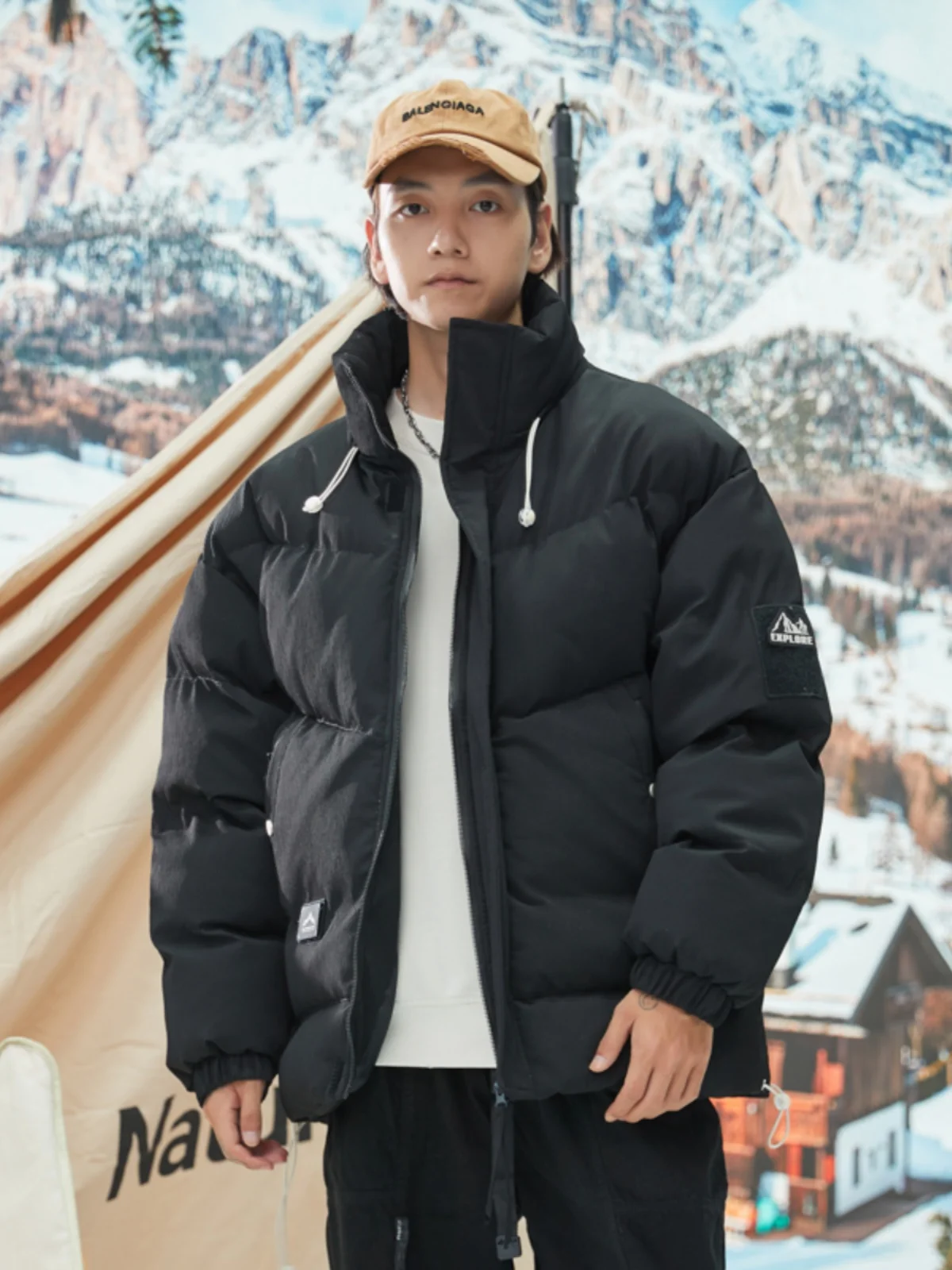 

American Sle Thiened Cotton Jaet Men Women Winter Clothes Bread Sle Loose Couple Lazy Faion Outerwear Coat