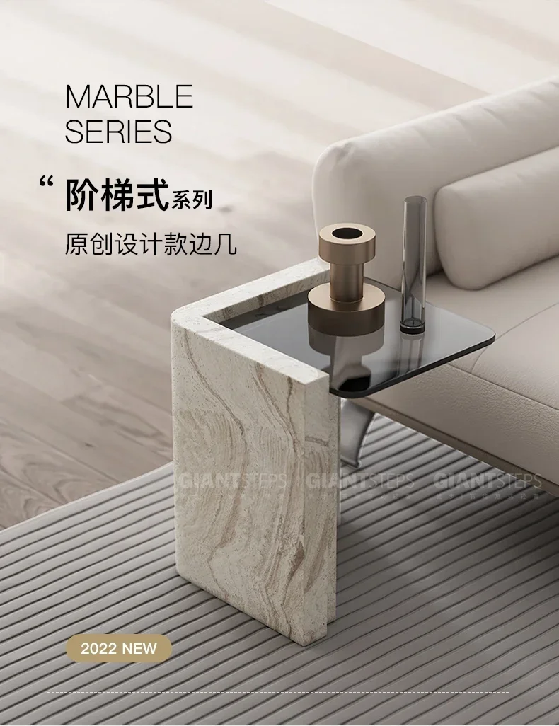 

Italian light luxury marble tempered glass edge few modern home living room minimalist furniture
