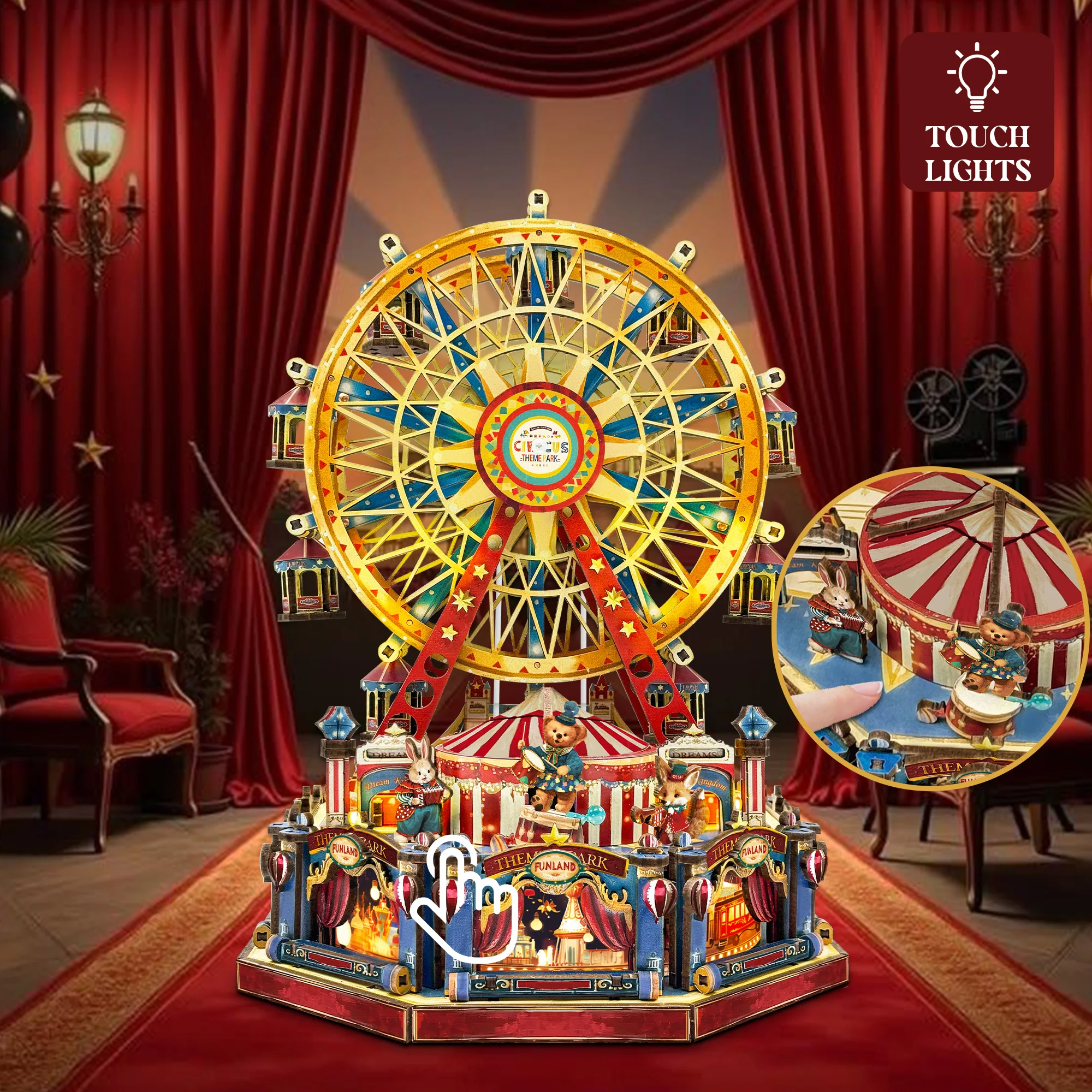 DIY Wooden Century Ferris Wheel Music Box Figurines Miniatures Assembled Houses Casa for Friends Birthday Gifts Home Decoration