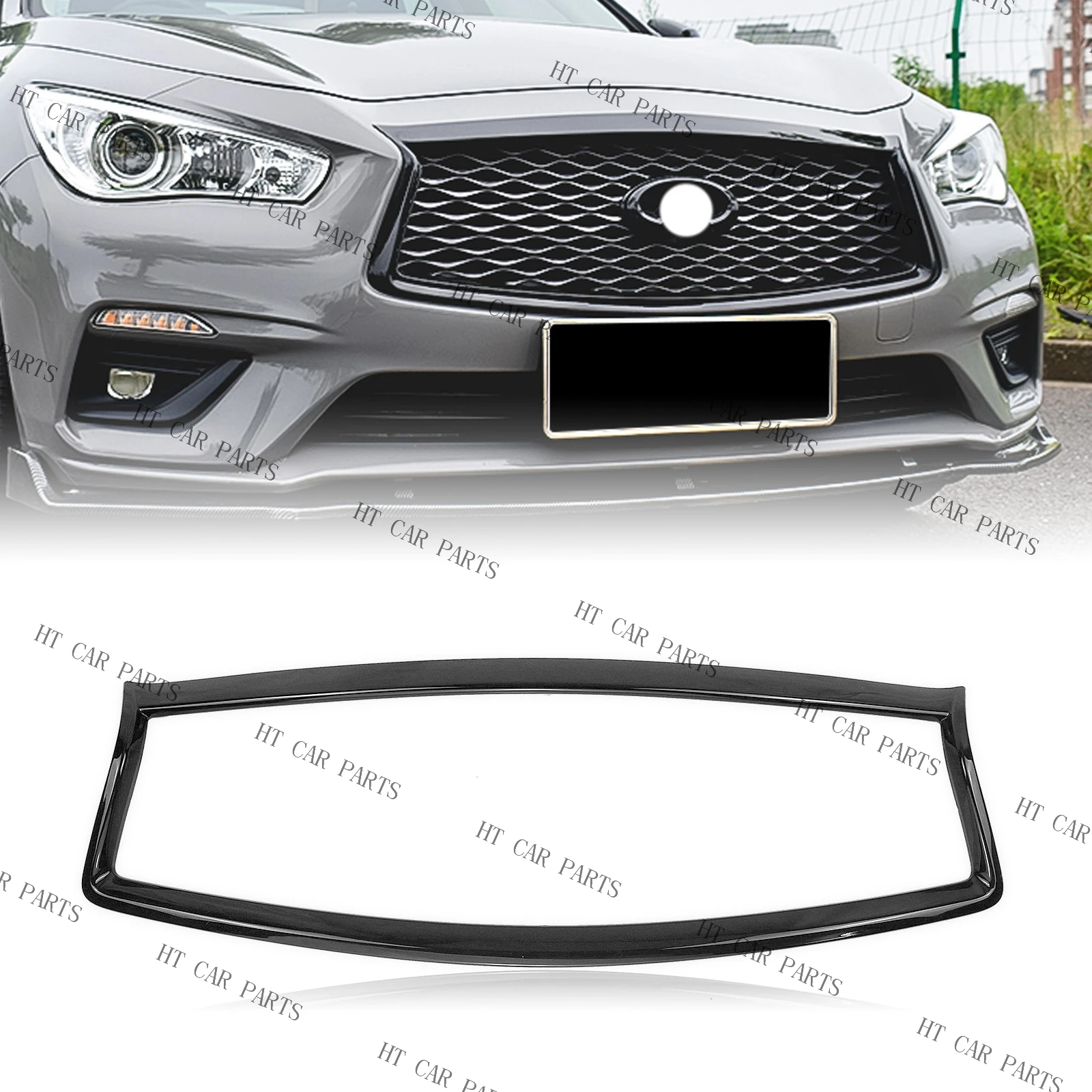 1 x Front Bumper Grille Molding Frame Glossy Black For Infiniti Q50 2014 2015 2016 2017