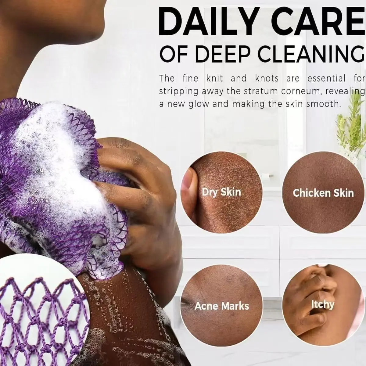 Exfoliating African Bath Net Long Stretchable Shower Sponge Rich Lather Body Scrubber for Dead Skin Removal and Smooth Skin