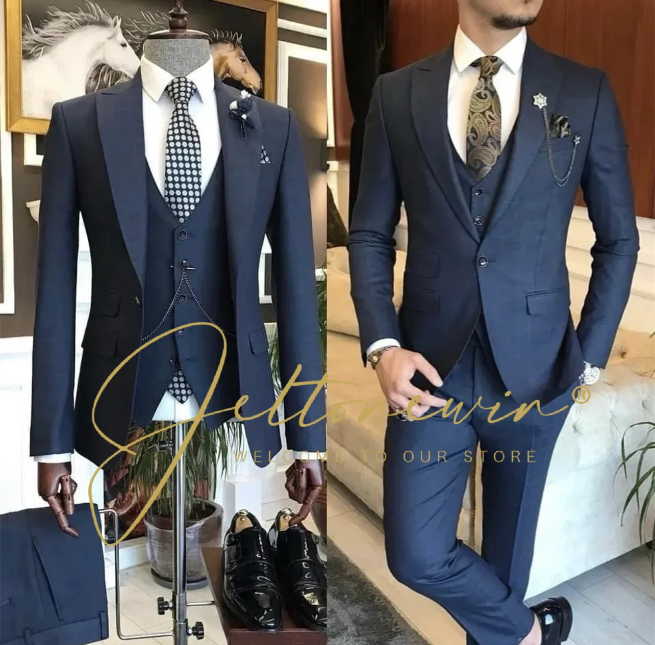 ( Jacket + Vest + Pants )Suits for Mens 2023 Casual Business Suit High-end Social Formal Suit 3 Pcs Set Groom Wedding Men костюм