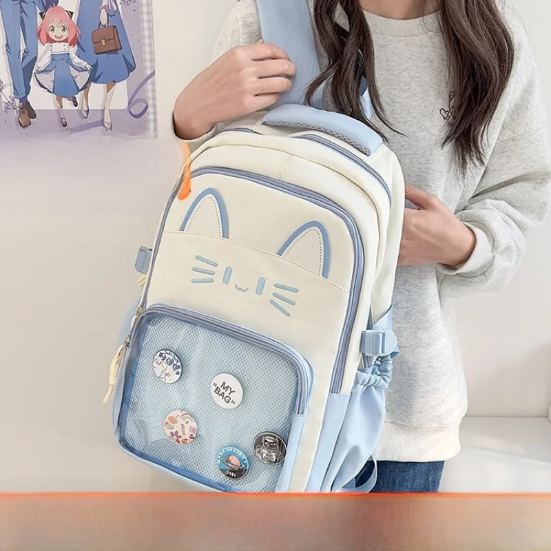 حقيبة ظهر شفافة جديدة على شكل قطة للفتيات، حقيبة كتف للسفر، حقيبة كتب للطلاب، حقيبة متعددة الاستخدامات للتنقل، خفيفة الوزن وم...