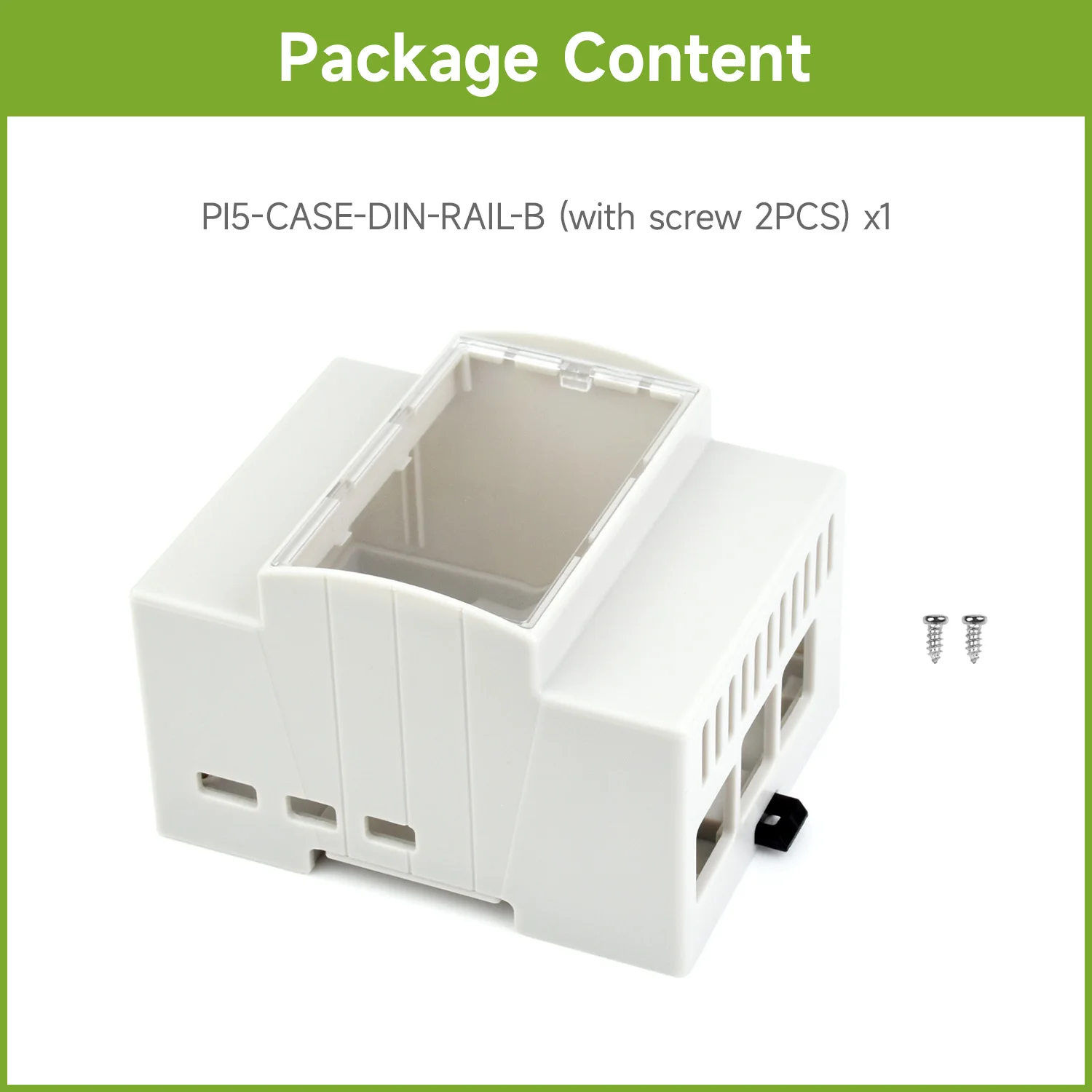 Waveshare DIN rail ABS Case for Raspberry Pi 5, large Inner Space, Injection Moduling ABS Body With Rail Mount Support