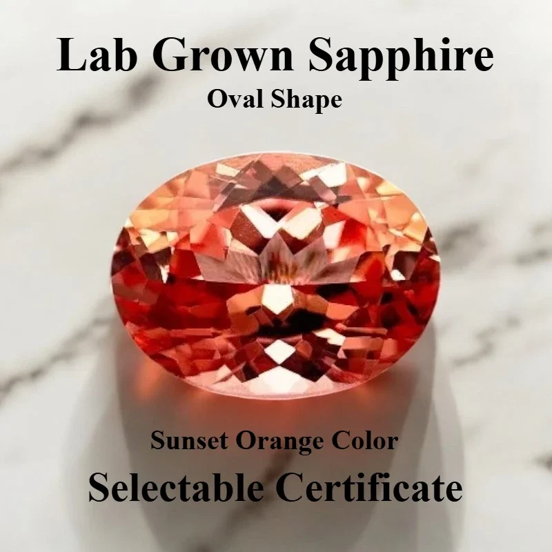 

Lab Grown Sapphire Oval Shape Sunset Orange Color Gemstone for DIY Charms Jewelry Making Necklace Rings Selectable Certificate