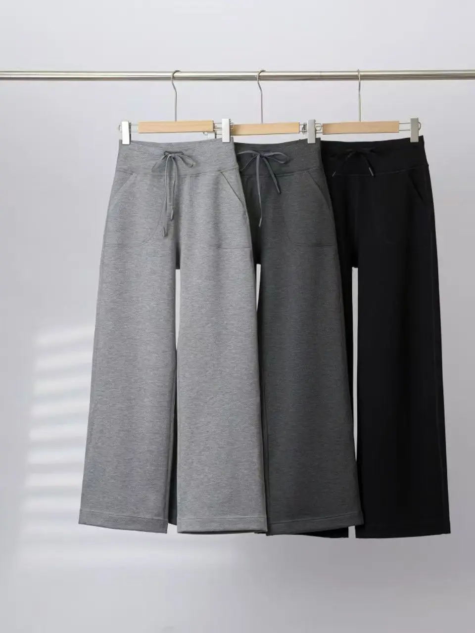 High Waist Fleece Lined Modal Knitted Yoga Pants Wide Leg Pants Women's Casual High Waist Elastic Polyester Fiber Warmth Trou...