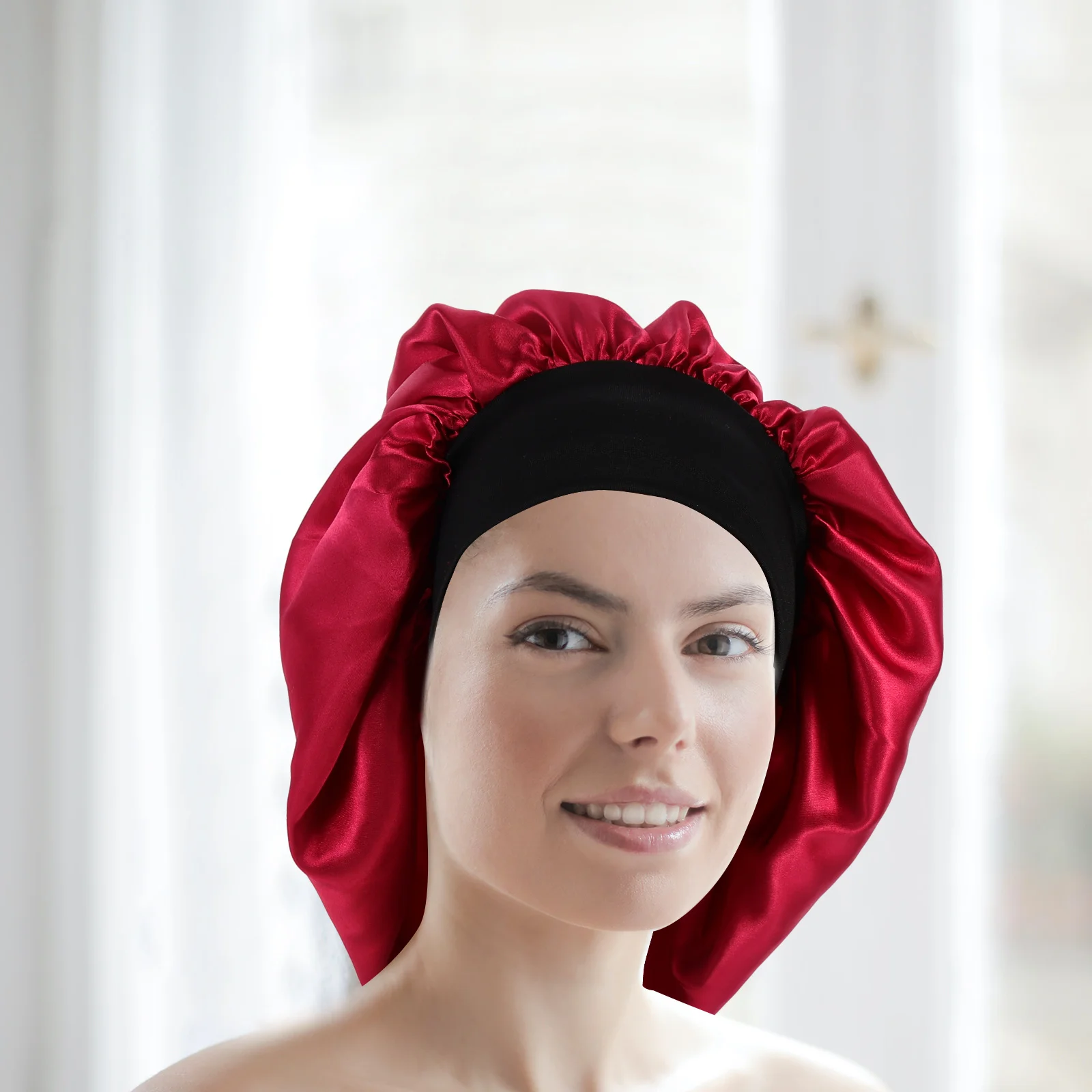 

2Pcs Solid Elastic Shower Cap Women Sleeping Hat Women Sleeping Hat Hair Bonnet Satin Headwear Durable Anti Breakage