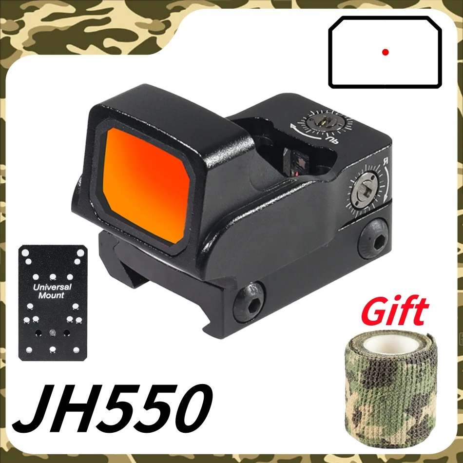 

Mini 550 Red Dot Sight Scope Tactical Reflex Dot Optics 3MOA Rifle Scope Adjustable Light Collimator Sight with Glock Rail Mount