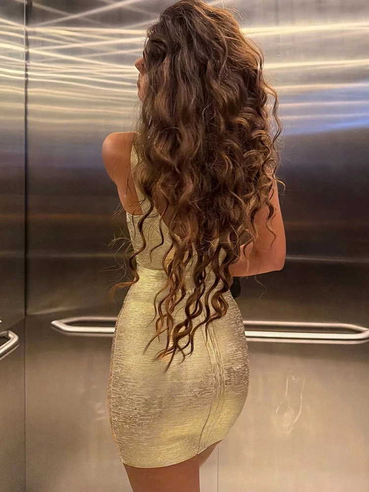Kliou Sexy Glänzendes Goldenes Kleid Damen Sommer-Trend Tiefer Ausschnitt Rückenfreies Ärmelloses Figurbetontes Pfirsichfarbenes Hüftbetontes Mitternachts-Club-Party Mini-Bodycon-Kleid – Detail 14