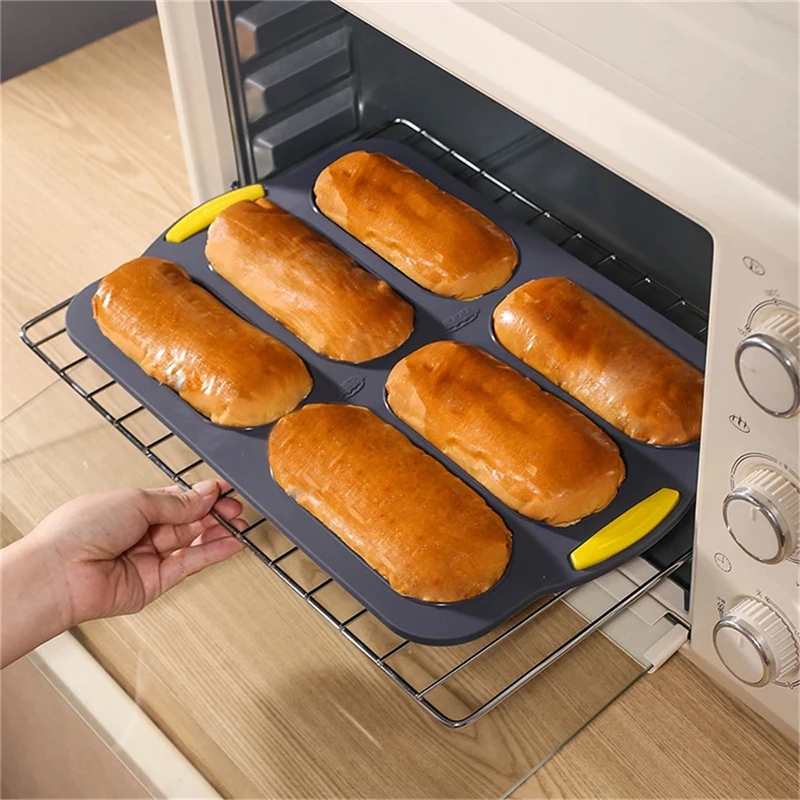 Baking Mould Restaurant Hamburger Bun Hot Dog Baguette Waffles Silicone Mold Foldable Bread Pan Heat Resistance DIY Kitchen Tool