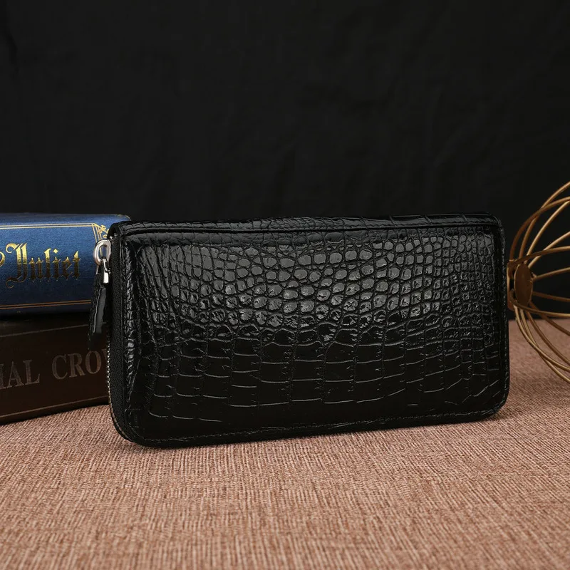 British Style Bright Double Alligator Belly Handbag Men's Genuine Leather Wallet Long Card Business Single Handle Bag Men Wallet
