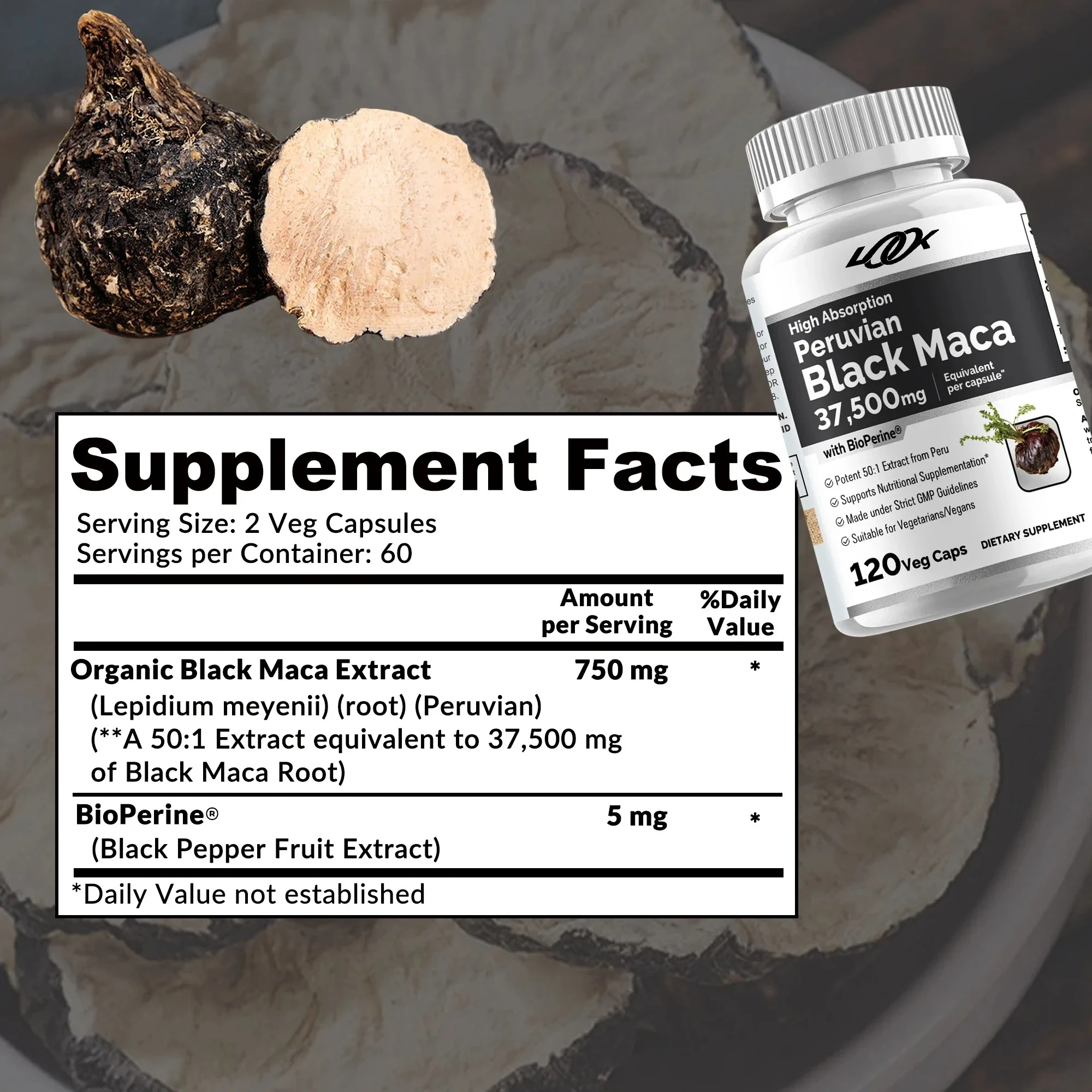 Black Maca 37500mg - Relieve Stress, Improve Performance, Boosts Muscle Mass, Promotes Energy Production, Immune System Health