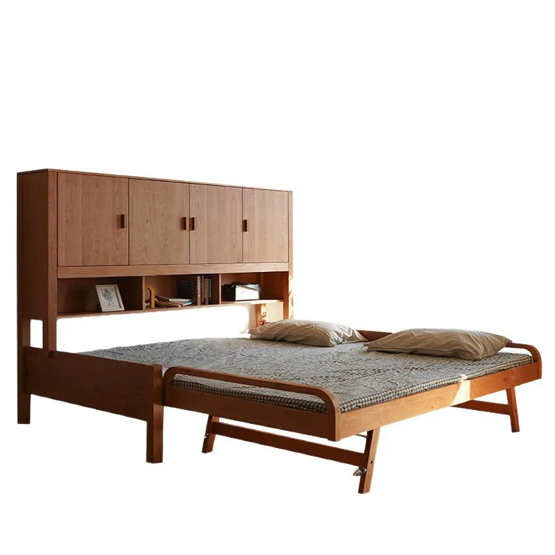 Japanese-style all-solid wood bedroom cabinet integrated bed cherry wood double-layer cabinet bed