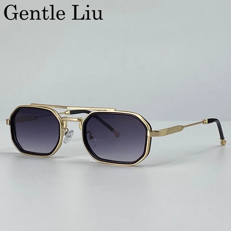 Steampunk Rechthoekige Zonnebrillen Heren 2026 Luxe Merk Retro Punk Zonnebril Voor Mannen Vintage Dubbele Brug Bril UV400