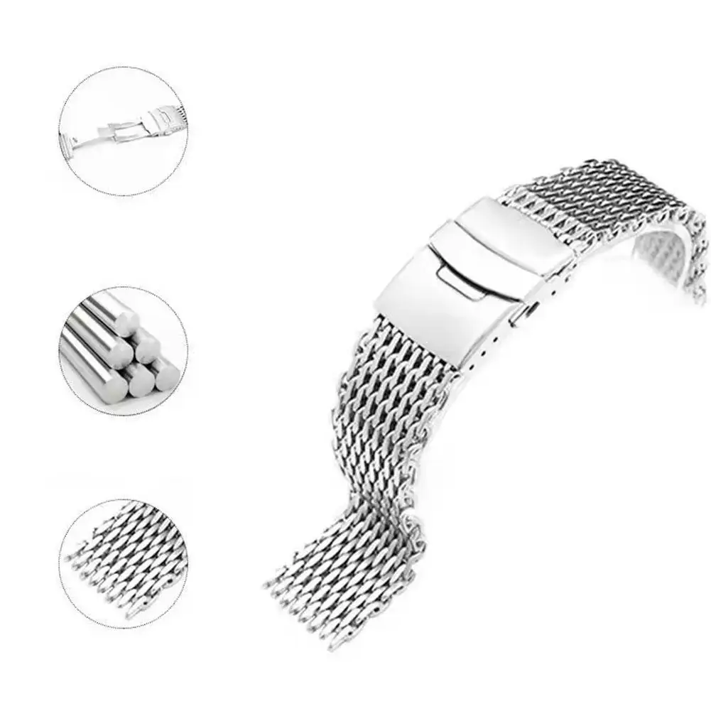 18/20/22/24mm Steel Dive Shark Mesh for Milanese Watch Bracelet Strap Band Weaving Double Snap Strap