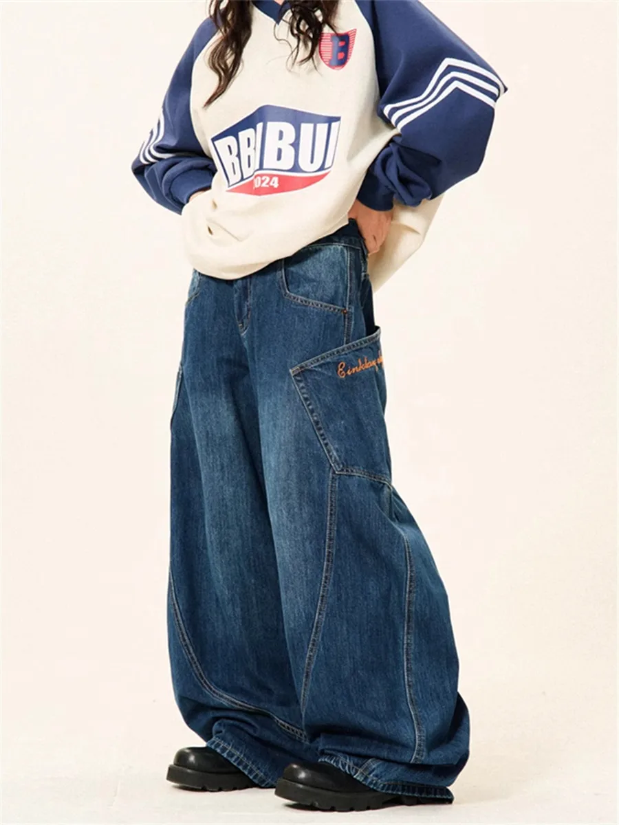 

Мужские джинсы прямого кроя в стиле ретро, американские, свободные, повседневные, молодежные, с застежкой-молнией на средней талии