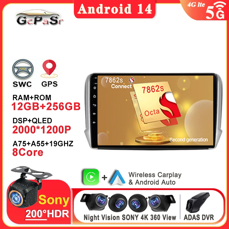 

Android 14 For Peugeot 208 2008 2012-2018 2K QLED Car Radio Multimedia Video Player GPS Stereo CarPlay 4G Head Unit Screen