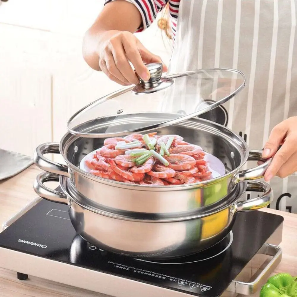 Durable Thickened Steamer Pot Stainless Steel With Lid Noodles Pot Multifunctional Fast Heating Soup Pot Kitchen Cookware