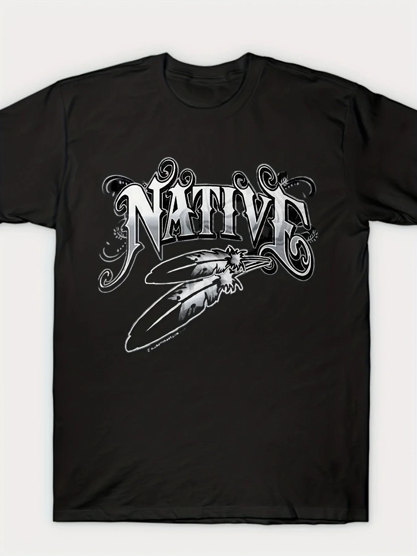 Local Spirit Fusion - Retro Native Style Feather Art T-Shirt Unisex 2025 Summer Short Sleeve Printed T-Shirt Solid Color Plus Size