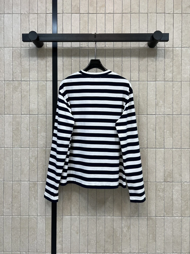 Spring Autumn Fashion Indoor Casual Striped Knitting Cotton Pullovers Women's O-Neck Loose Long Sleeve Simplicity Warm Tops