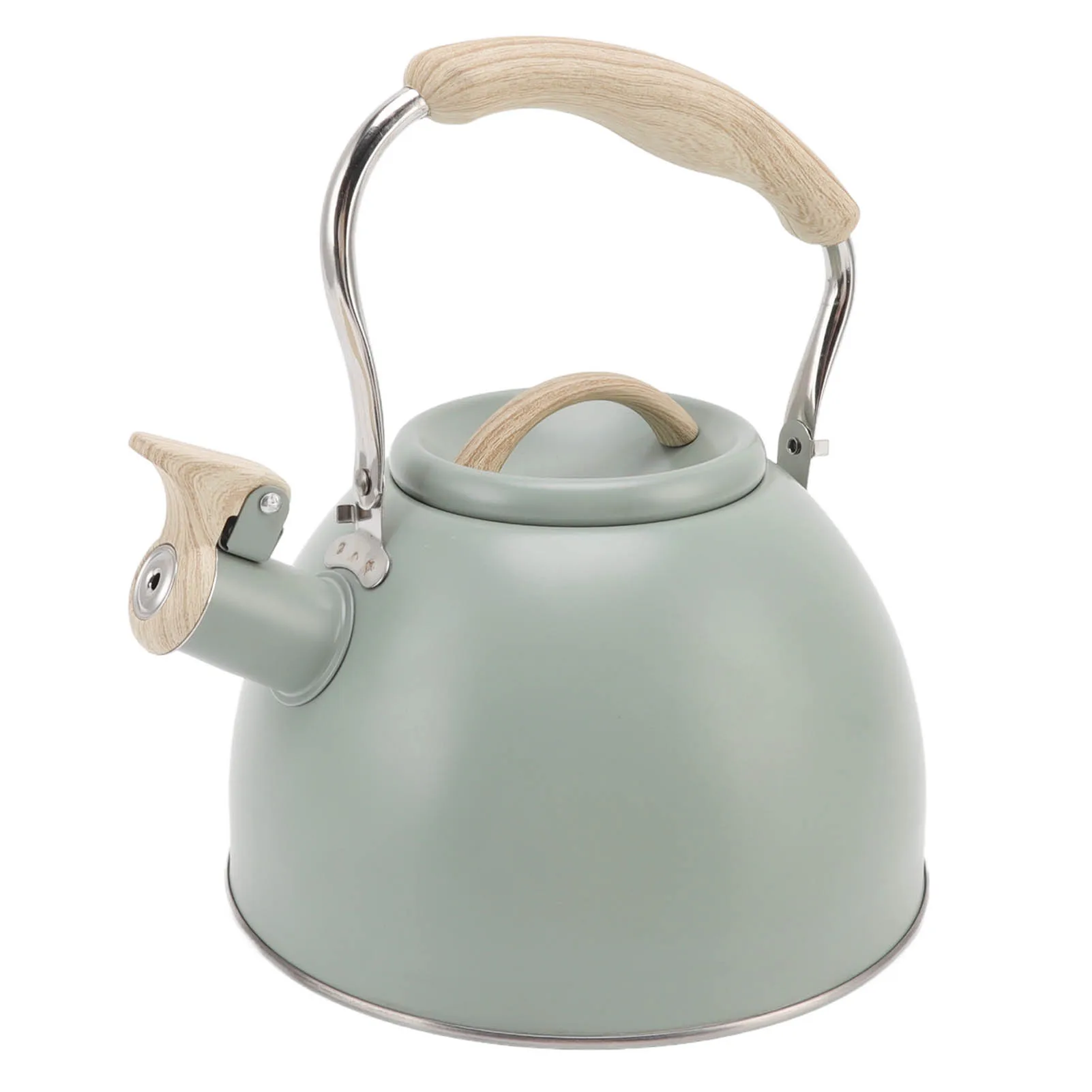 3L Whistling Teapot Light Green Flat Bottom Stainless Steel Engineering Plastic Handle Tea Kettle Modern Tea Pot for Home