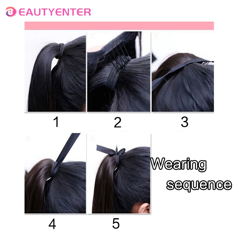 Beautyenter cabelo liso rabo de cavalo bandagem forma de fibra de cabelo sintético resistente ao calor rabo de cavalo falso extensões de cabelo peruca