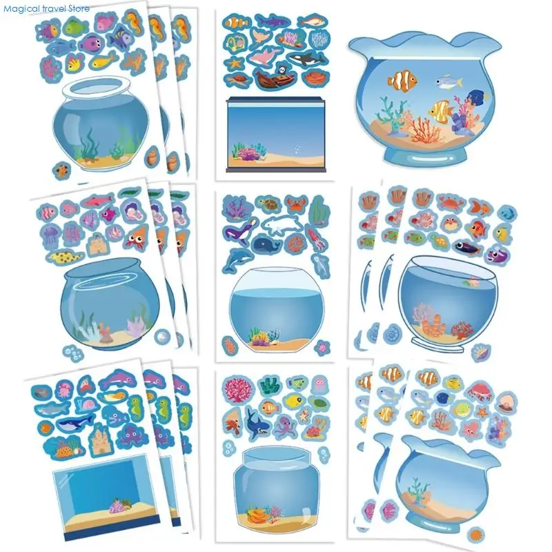 N2UB Miniature Aquarium Sticker Cartoon Scene Sticker for Scrapbooking Journal Phone