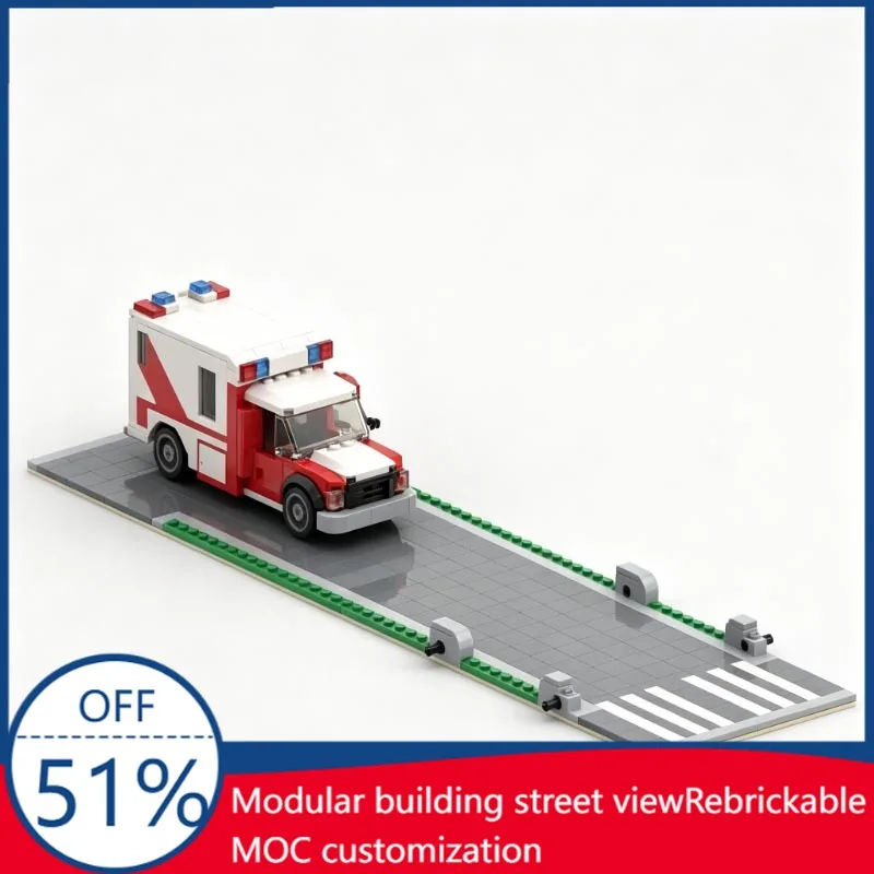

599PCS MOC Princeton Plainsboro Hospital Driveway and Ambulance Emergency Vehicle Model Custom Building Blocks DIY Education Toy