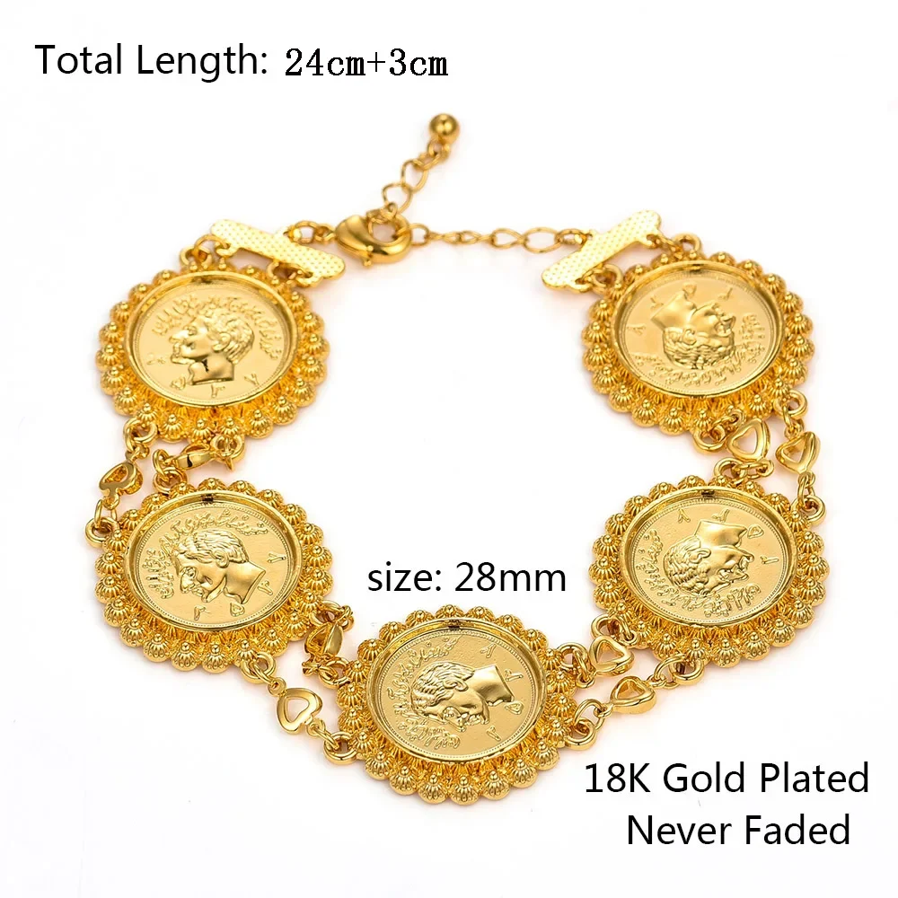 Gold Color Money Coin Bracelet Islamic Muslim Arab Coins Necklace for Women Men Middle Eastern Allah Jewelry Set African Gifts