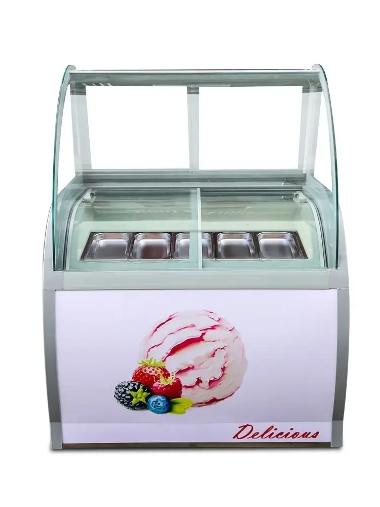 

#For Single-Temperature Marble Ice Cream Display Case LED Curved Double Glass Door Compressor Freezer Refrigerator ETL