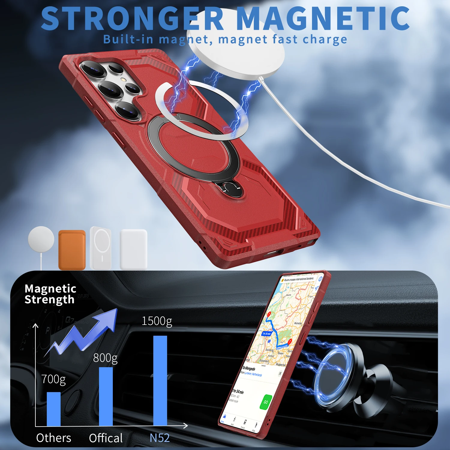 

Samsung Galaxy S25 Ultra Car Magnetic Wireless Charging Stand Phone Case Anti Drop Scratch resistant Rotating Protective Cove ﻿
