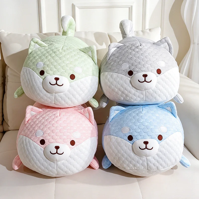 4色展開-夏用冷却豆入り柴犬ぬいぐるみ枕-アイスバンプテクスチャ-犬型クッション-柔らかふわふわロングクッション-ギフトに最適
