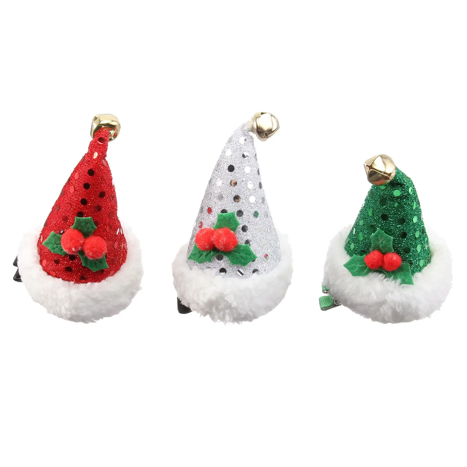 

3Pcs Sequin Christmas Santa Hat Hairpin Festive Hair Clip for Kids Girls Party Decoration Christmas Hair Accessories Red Green