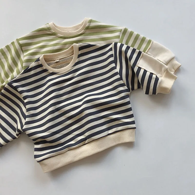 2024 New Autumn 1-6Yrs Kids Stripe T-shirt Korean Style Children Clothing Baby Girls Boys Pullover Tops Casual Loose T-shirt