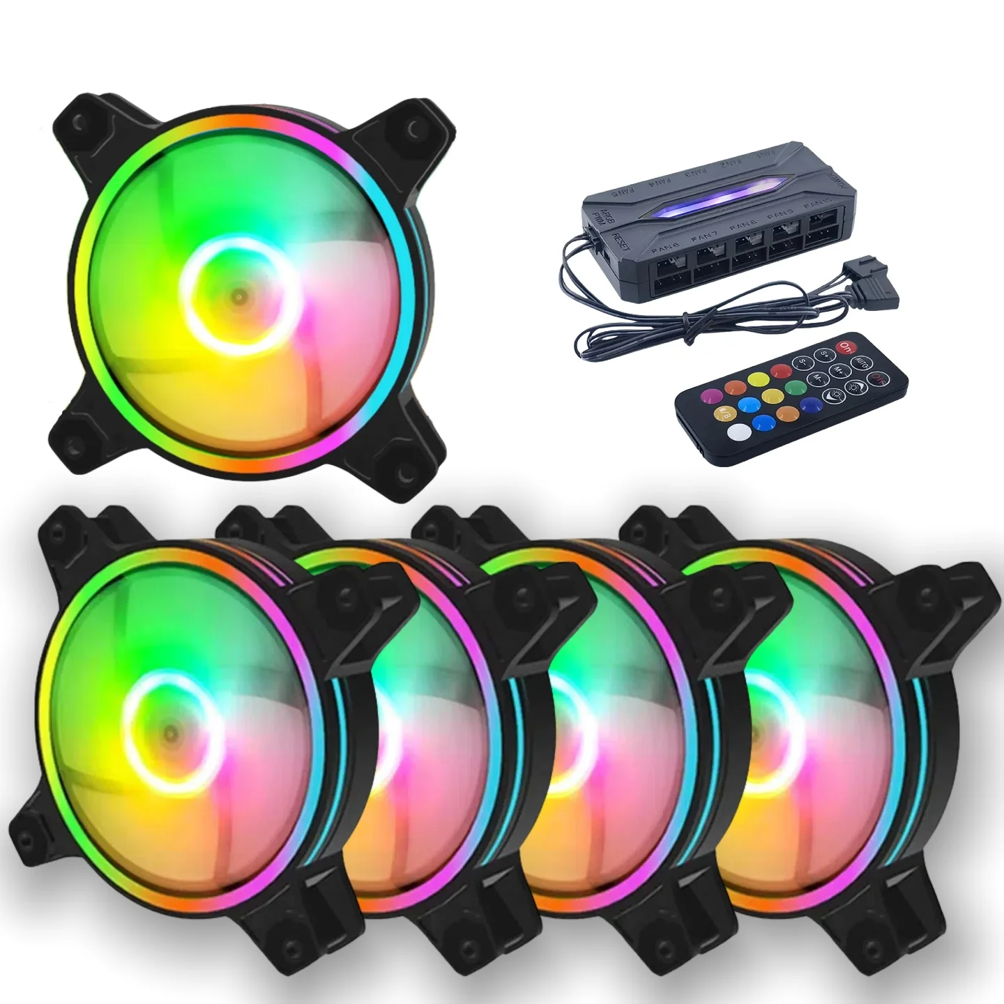 

Case cooling fan kit - black/white. Comes with 1 fan hub. Low noise, high airflow. Supports ARGB lighting synchronization.