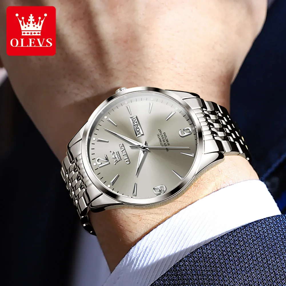 OLEVS TOP Brand Automatic Mechanical Watch for Men Calendar Week Waterproof Stainless steel Luminous Male Wristwatch