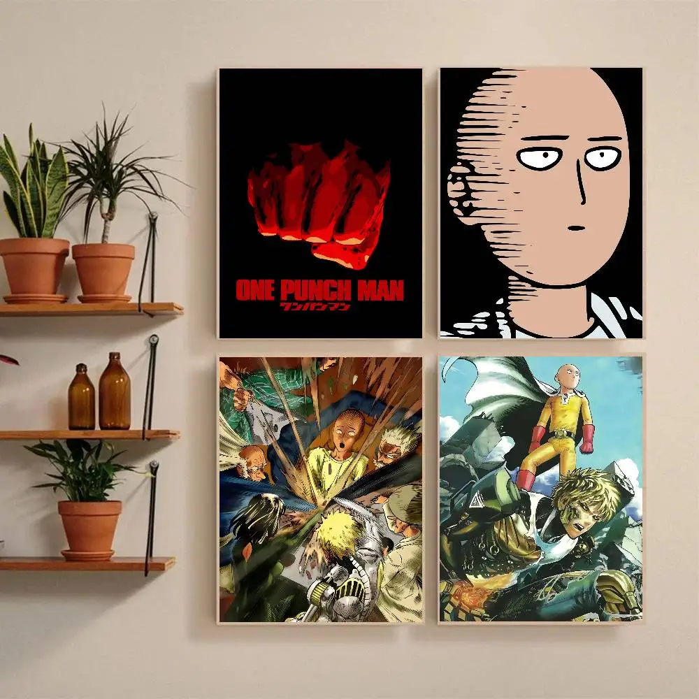 Cartoon Anime Funny O-One-P-Punch Man Manga Poster Self-adhesive Art Waterproof Paper Sticker Coffee House Bar Room Wall Decor