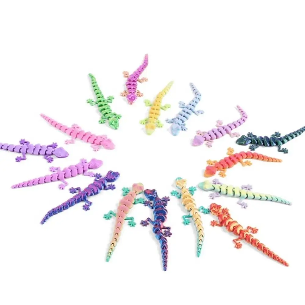20Pcs Creative 3D Printed Gecko Model Simulation Lifelike Movable Joints Animal Model Rotatable Articulated 3D Printed Lizard