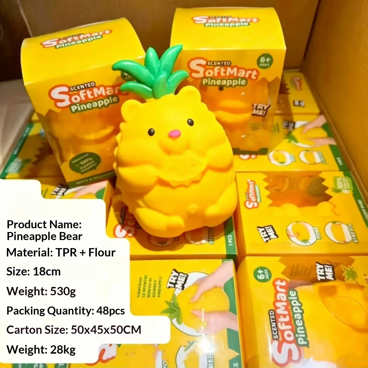 20cm TPR Flour-Filled Pineapple Bear Squishy Toy, Soft Cute Fast Rebound Stress Relief Fidget