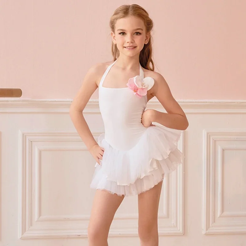 소녀를위한 새로운 라틴 댄스 복장 민소매 레이스 발레 드레스 키즈 차차 룸바 라틴 댄스 경연 대회 의상 DQS20018