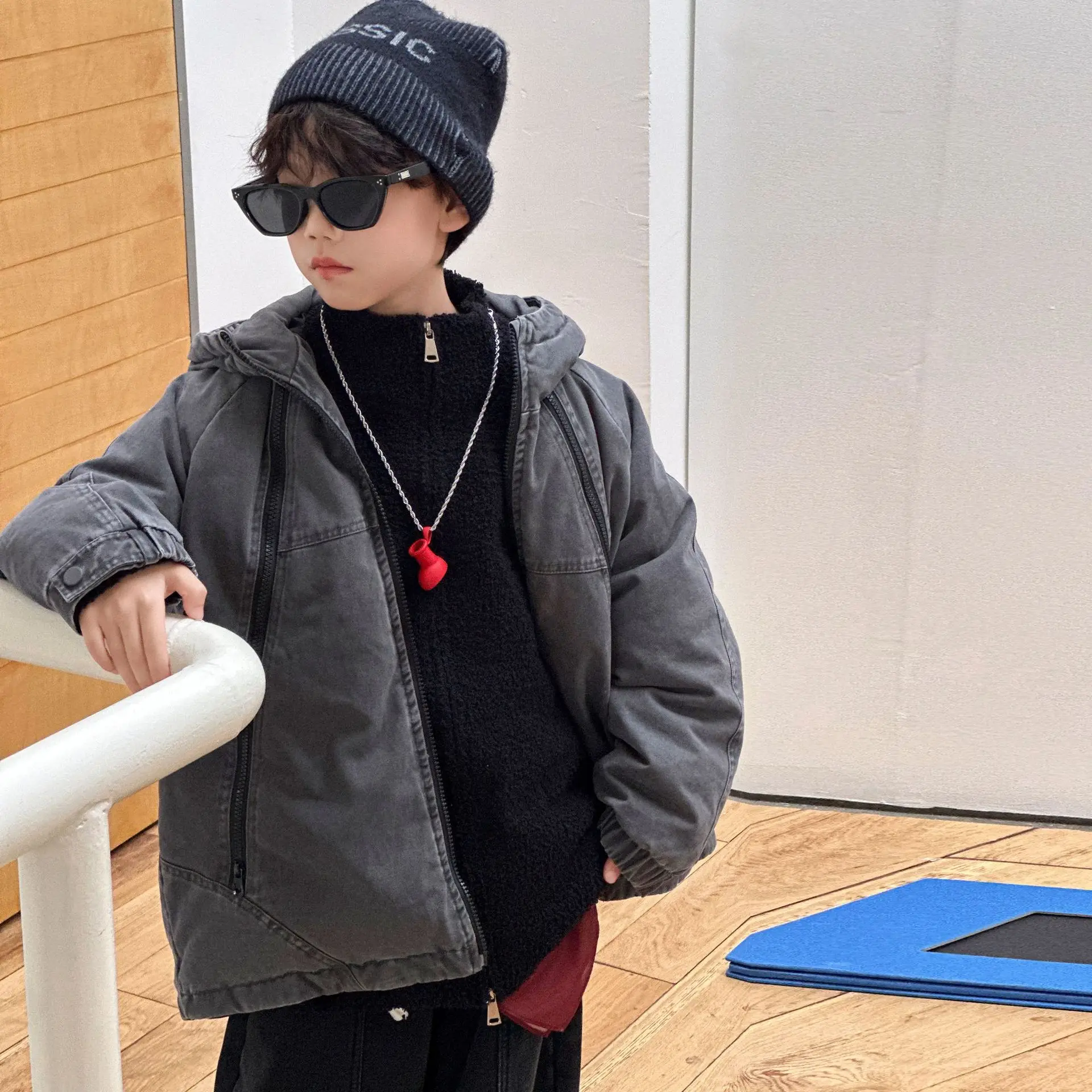 Children Clothing Boys Winter Cotton-padded Jacket 2025 New Korean Style Thickened Warm Hooded Fashionable Warm Coat